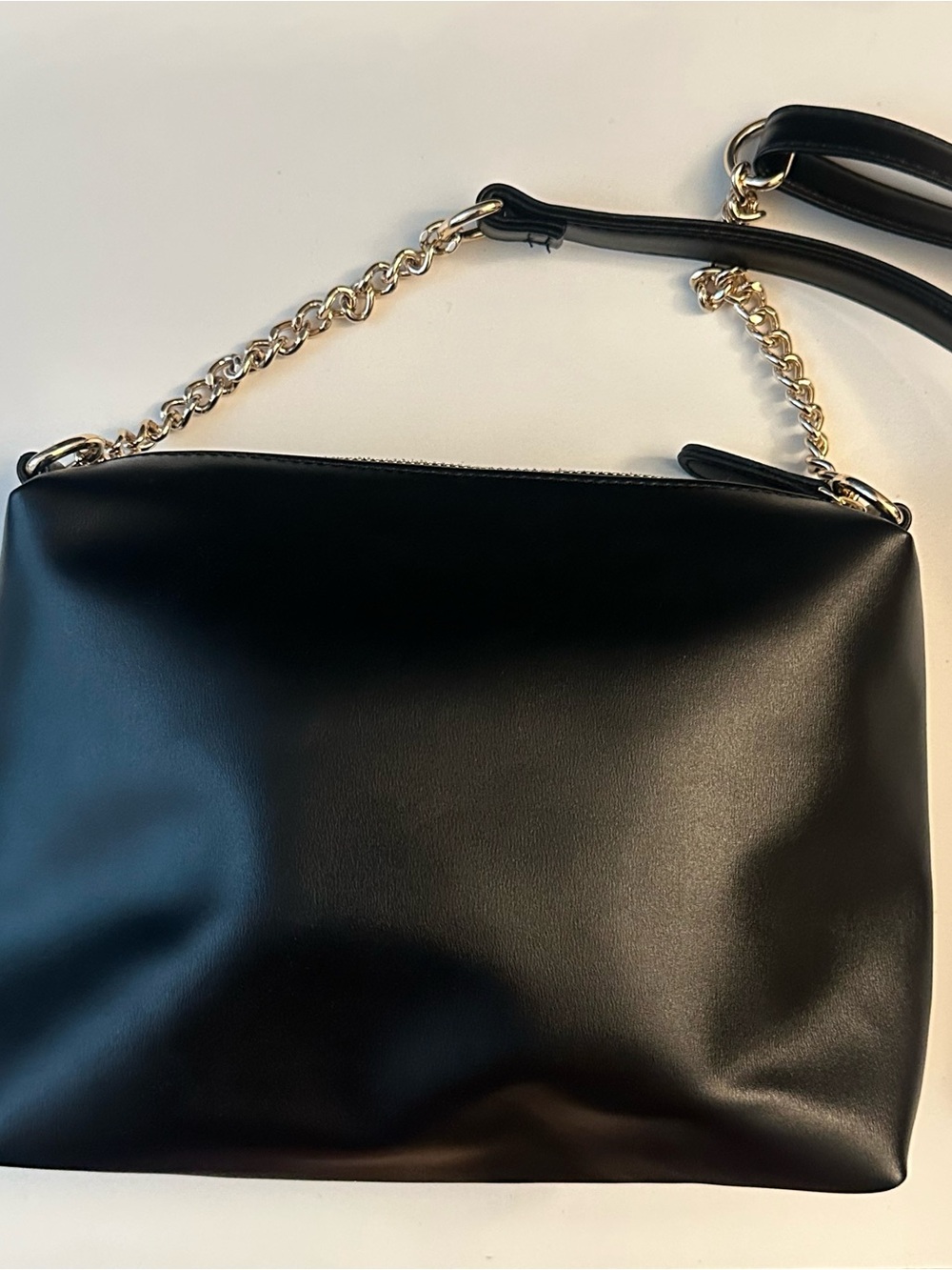 Classic Black Leatherette Chain-Handle Crossbody Bag